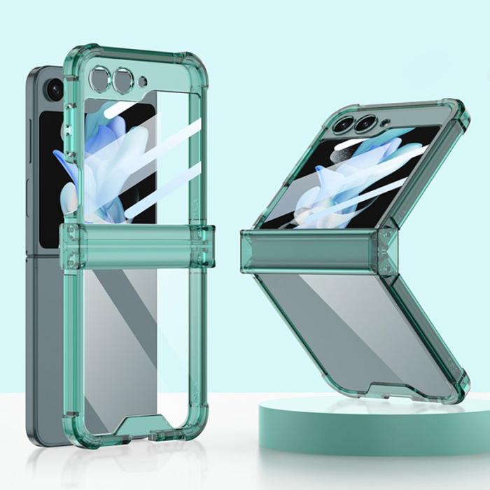 GKK - GKK Samsung Galaxy Z Flip5 Fodral TPU med Härdat Glas - Transparent Grön