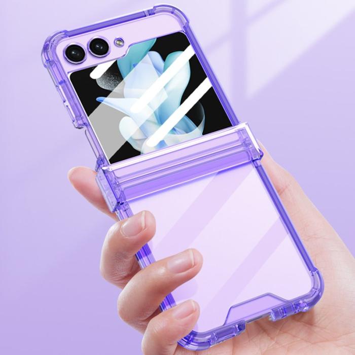 GKK - GKK Samsung Galaxy Z Flip5 Fodral TPU med Härdat Glas - Transparent Grön