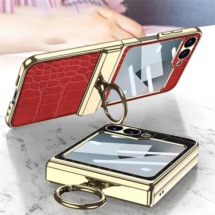 GKK - GKK Samsung Galaxy Z Flip7 FE 5G Fodral PU+PC - Svart Krokodil