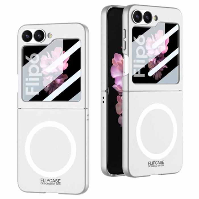 GKK - GKK Samsung Galaxy Z Flip7 FE Fodral Äkta läder - Silver