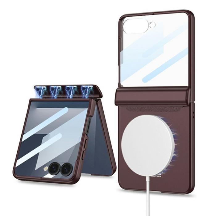 GKK - GKK Samsung Galaxy Z Flip7 Fodral Äkta läder - Vinröd