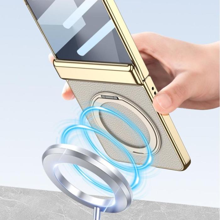 GKK - GKK Samsung Galaxy Z Flip7 Fodral Kickstand PU PC - Gul