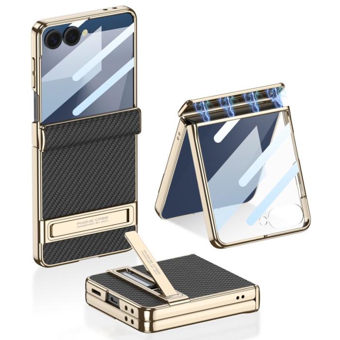 GKK - GKK Samsung Galaxy Z Flip7 Fodral Kickstand PU + PC - Kolfiber