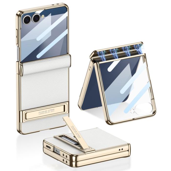 GKK - GKK Samsung Galaxy Z Flip7 Fodral Kickstand PU + PC - Vit