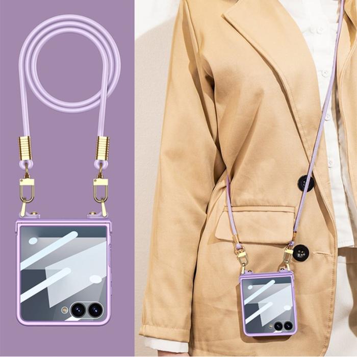 GKK - GKK Samsung Galaxy Z Flip7 Fodral - PC Tempered Glass - Lila