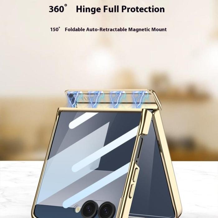 GKK - GKK Samsung Galaxy Z Flip7 Fodral - PU PC Tempered Glass - Grå