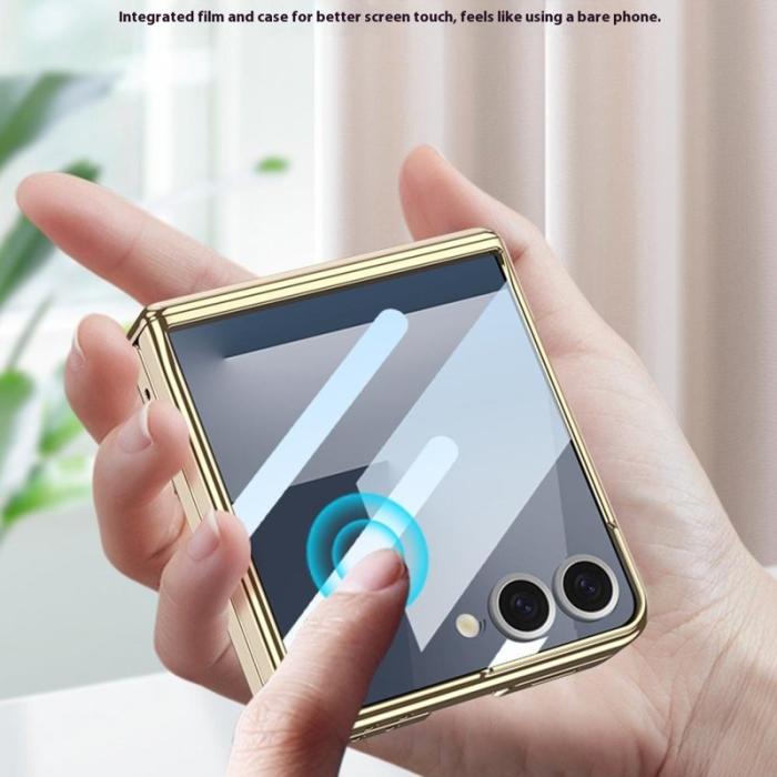 GKK - GKK Samsung Galaxy Z Flip7 Fodral - PU PC Tempered Glass - Grön