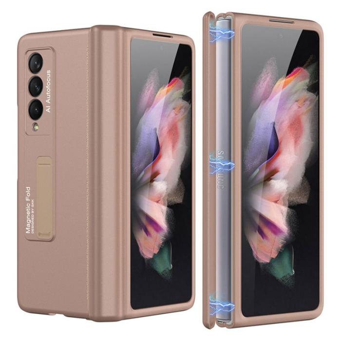 GKK - GKK Samsung Galaxy Z Fold3 Fodral - Äkta läder - Roséguld