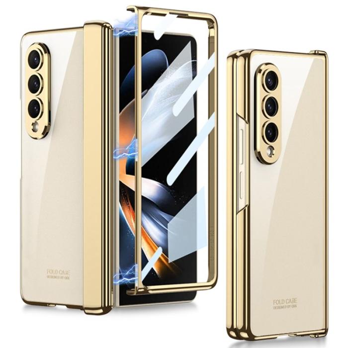 GKK - GKK Samsung Galaxy Z Fold4 Fodral i PC med Tempererat Glas - Guld