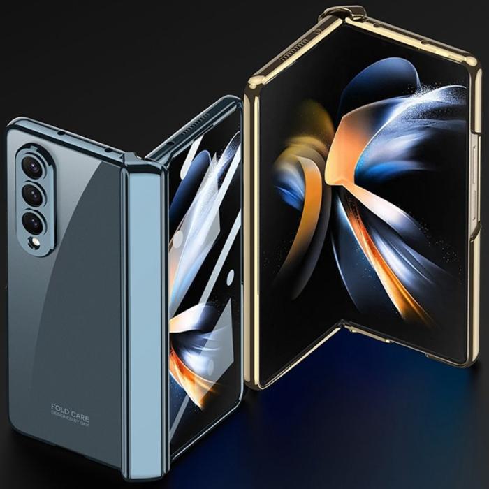 GKK - GKK Samsung Galaxy Z Fold4 Fodral i PC med Tempererat Glas - Guld