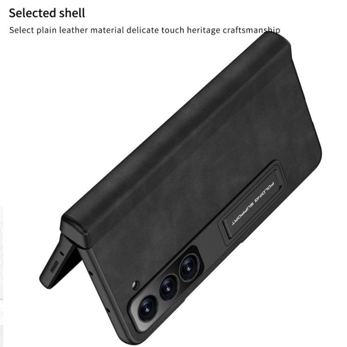 GKK - GKK Samsung Galaxy Z Fold5 Fodral Äkta läder - Kolfiber Textur