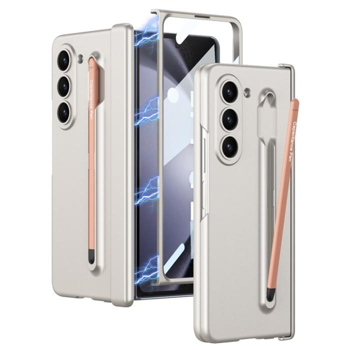 GKK - GKK Samsung Galaxy Z Fold5 Fodral Äkta läder - Silver / Pink