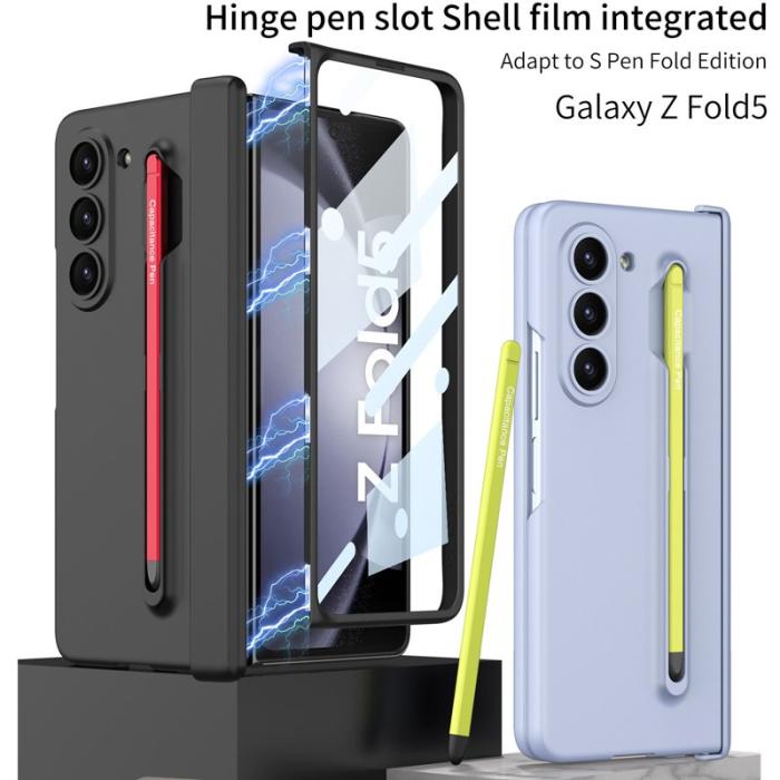 GKK - GKK Samsung Galaxy Z Fold5 Fodral Äkta läder - Svart/Röd Stylus