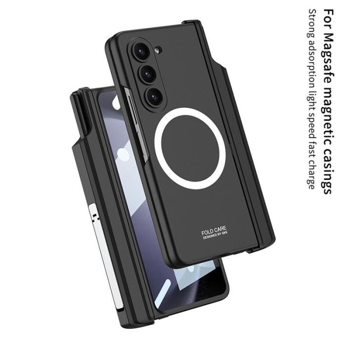 GKK - GKK Samsung Galaxy Z Fold5 Fodral Äkta läder - Vinröd