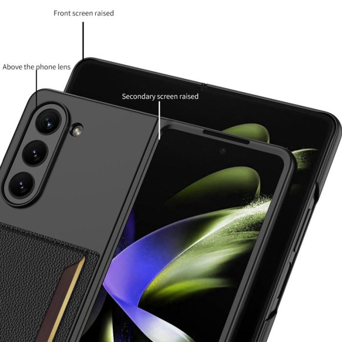 GKK - GKK Samsung Galaxy Z Fold5 Fodral Card Holder - Äkta läder - Svart