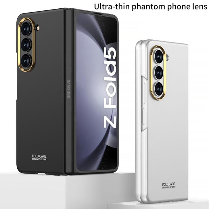 GKK - GKK Samsung Galaxy Z Fold5 Fodral Hård PC Äkta läder - Grå