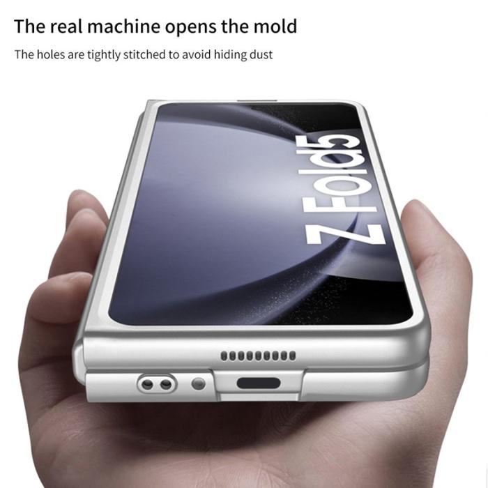 GKK - GKK Samsung Galaxy Z Fold5 Fodral Hård PC Äkta läder - Silver