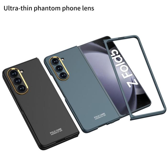 GKK - GKK Samsung Galaxy Z Fold5 Fodral Hård PC Äkta läder - Silver