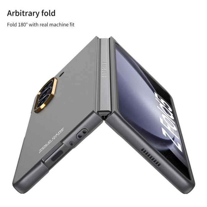 GKK - GKK Samsung Galaxy Z Fold5 Fodral Hård PC Äkta läder - Silver