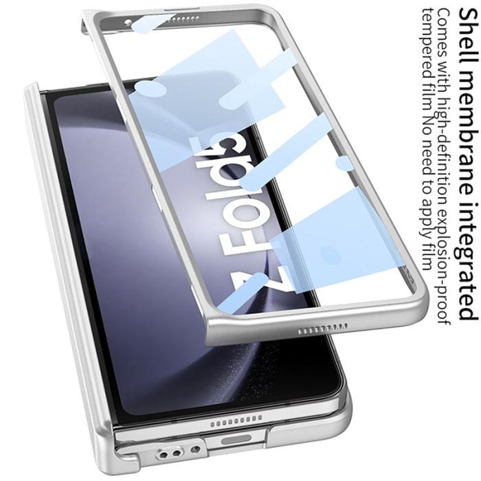 GKK - GKK Samsung Galaxy Z Fold5 Fodral - Hård PC med Glasfilm - Silver