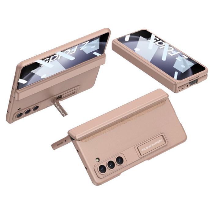 GKK - GKK Samsung Galaxy Z Fold5 Fodral Kickstand Äkta läder - Guld
