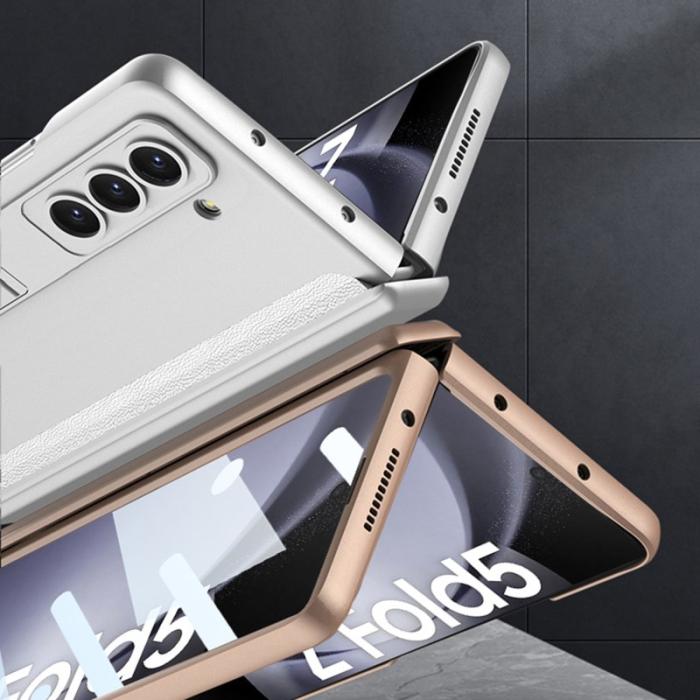 GKK - GKK Samsung Galaxy Z Fold5 Fodral Kickstand Äkta läder - Guld