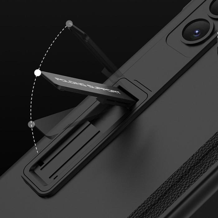 GKK - GKK Samsung Galaxy Z Fold5 Fodral Kickstand - Härdat glas - Midnattsgrön
