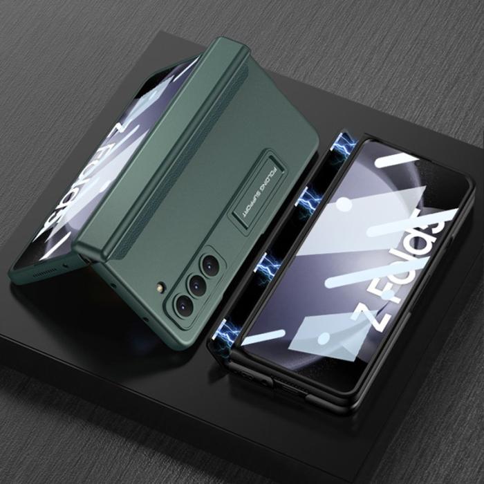 GKK - GKK Samsung Galaxy Z Fold5 Fodral Kickstand - Härdat glas - Midnattsgrön