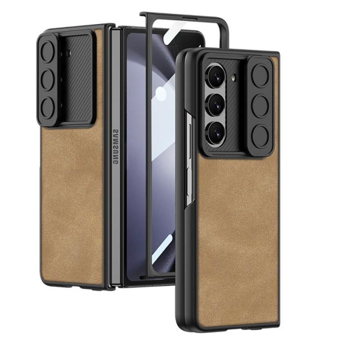 GKK - GKK Samsung Galaxy Z Fold5 Fodral PU Läder - Brun