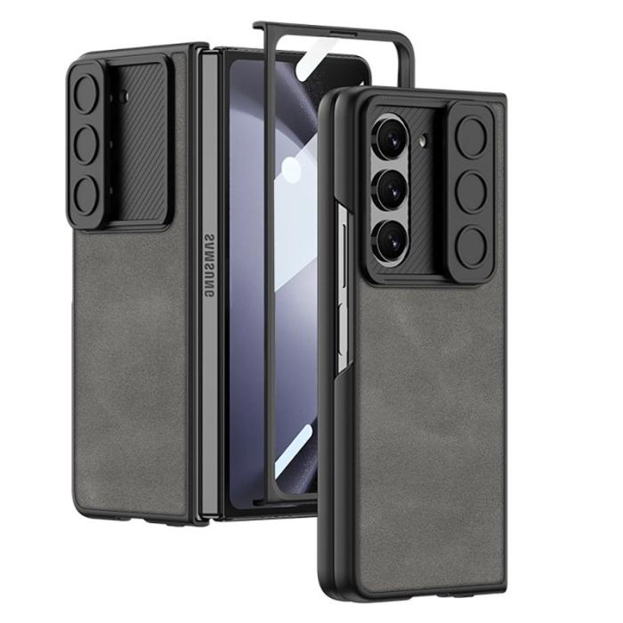 GKK - GKK Samsung Galaxy Z Fold5 Fodral PU Läder - Grå