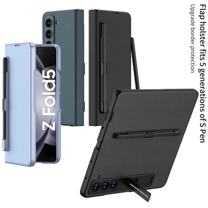 GKK - GKK Samsung Galaxy Z Fold5 Fodral PU Läder - Grön