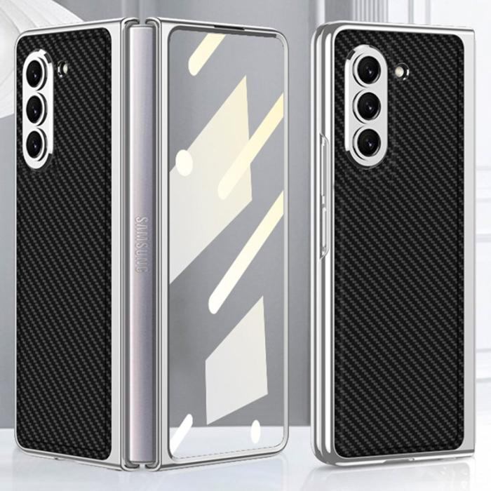 GKK - GKK Samsung Galaxy Z Fold5 Fodral PU Läder - Kolfiber Textur