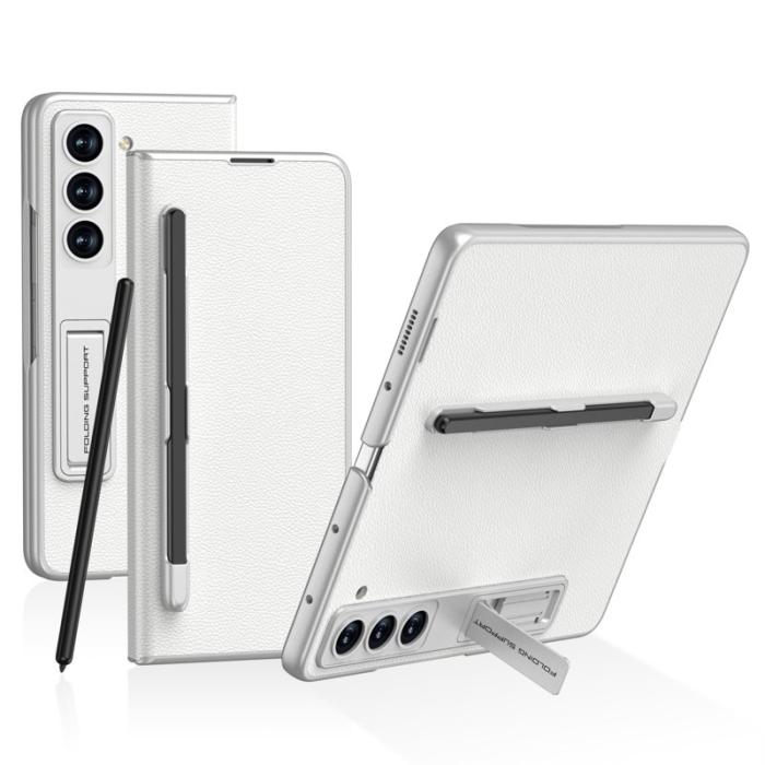 GKK - GKK Samsung Galaxy Z Fold5 Fodral PU Läder - Silver
