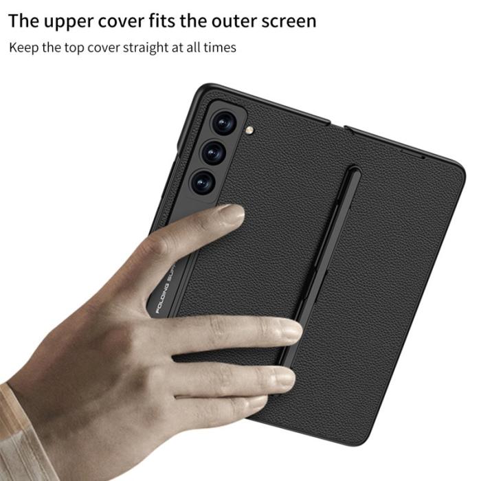 GKK - GKK Samsung Galaxy Z Fold5 Fodral PU Läder - Silver