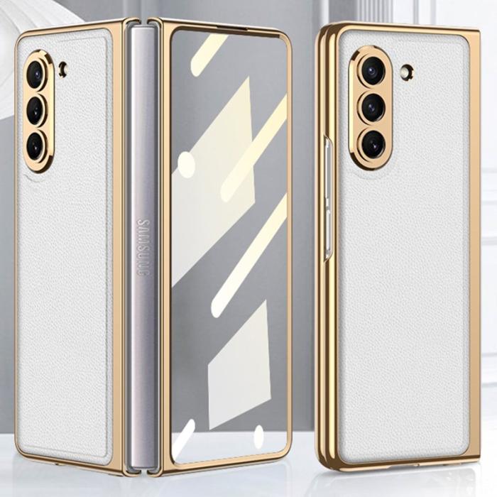 GKK - GKK Samsung Galaxy Z Fold5 Fodral PU Läder - Vit