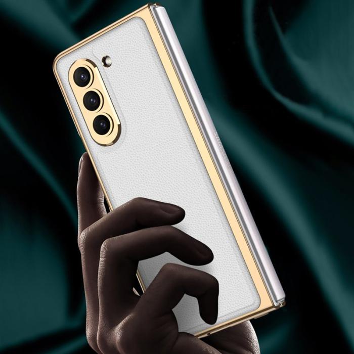 GKK - GKK Samsung Galaxy Z Fold5 Fodral PU Läder - Vit