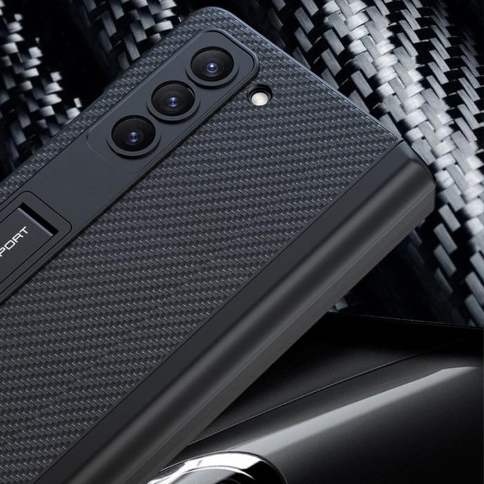 GKK - GKK Samsung Galaxy Z Fold5 Skal Äkta läder - Kolfibertextur