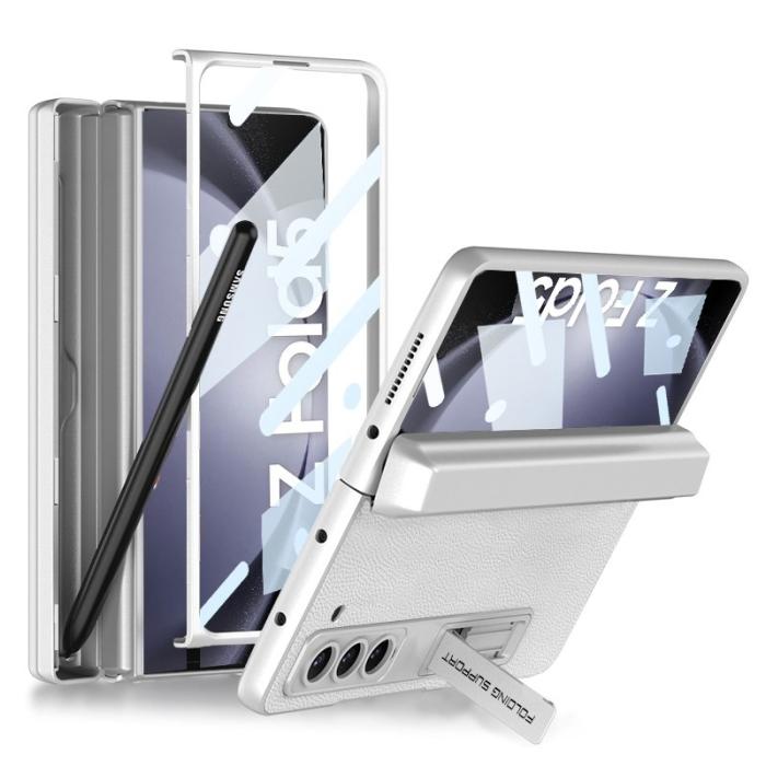GKK - GKK Samsung Galaxy Z Fold5 Skal Äkta läder - Silver
