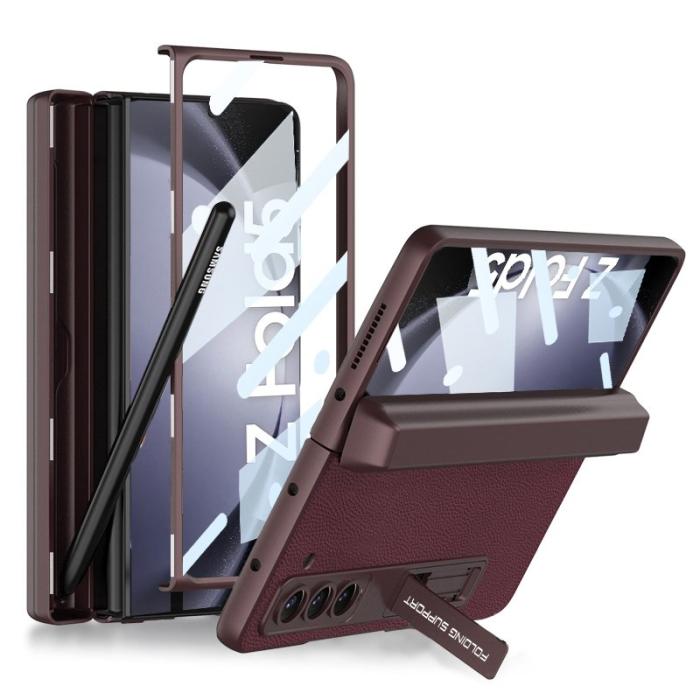 GKK - GKK Samsung Galaxy Z Fold5 Skal Äkta läder - Vinröd