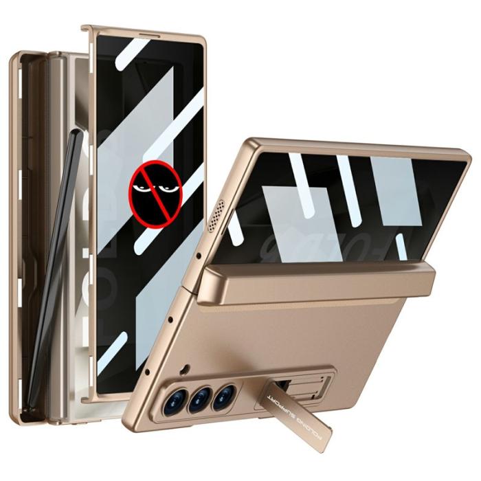 GKK - GKK Samsung Galaxy Z Fold6 Fodral - Äkta läder - Guld