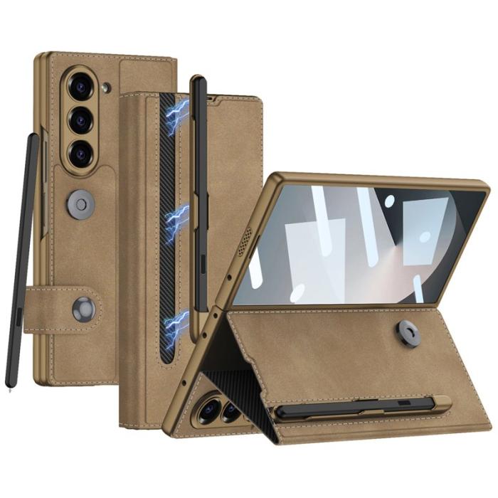 GKK - GKK Samsung Galaxy Z Fold6 Fodral Äkta läder - Matte Brun
