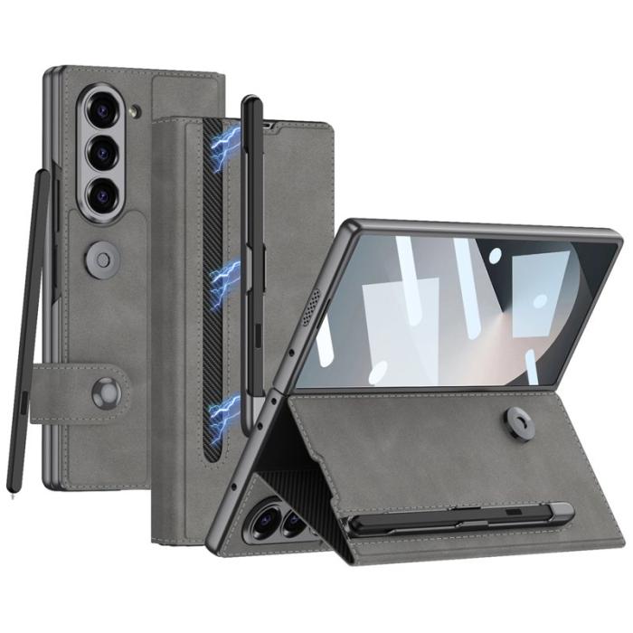 GKK - GKK Samsung Galaxy Z Fold6 Fodral Äkta läder - Matte Grey