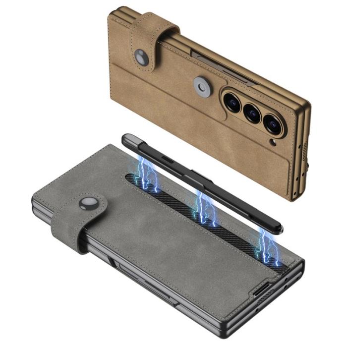 GKK - GKK Samsung Galaxy Z Fold6 Fodral Äkta läder - Matte Grey