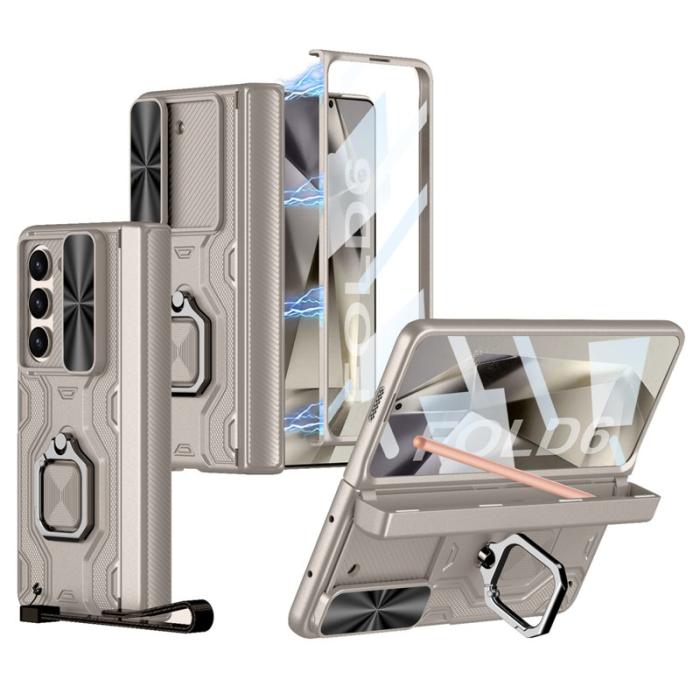 GKK - GKK Samsung Galaxy Z Fold6 Fodral Kickstand Äkta läder - Vit