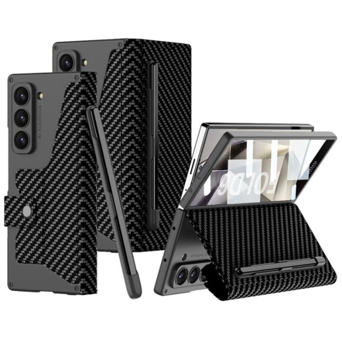 GKK - GKK Samsung Galaxy Z Fold6 Fodral Kickstand PC+PU - Kolfiber
