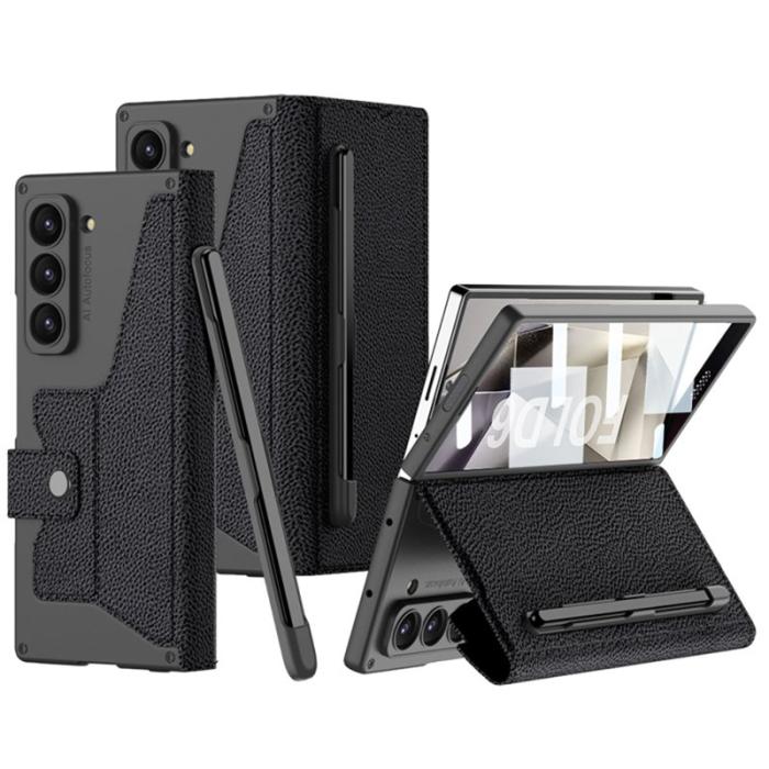 GKK - GKK Samsung Galaxy Z Fold6 Fodral Kickstand PC+PU - Litchi Textur