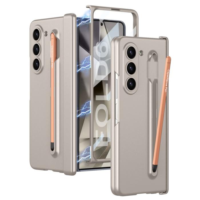 GKK - GKK Samsung Galaxy Z Fold6 Fodral Magnetisk Hinge Skydd - Grå/Pink