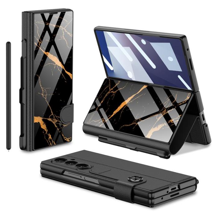 GKK - GKK Samsung Galaxy Z Fold7 Fodral - Hård PC + PU - Guld/ Svart