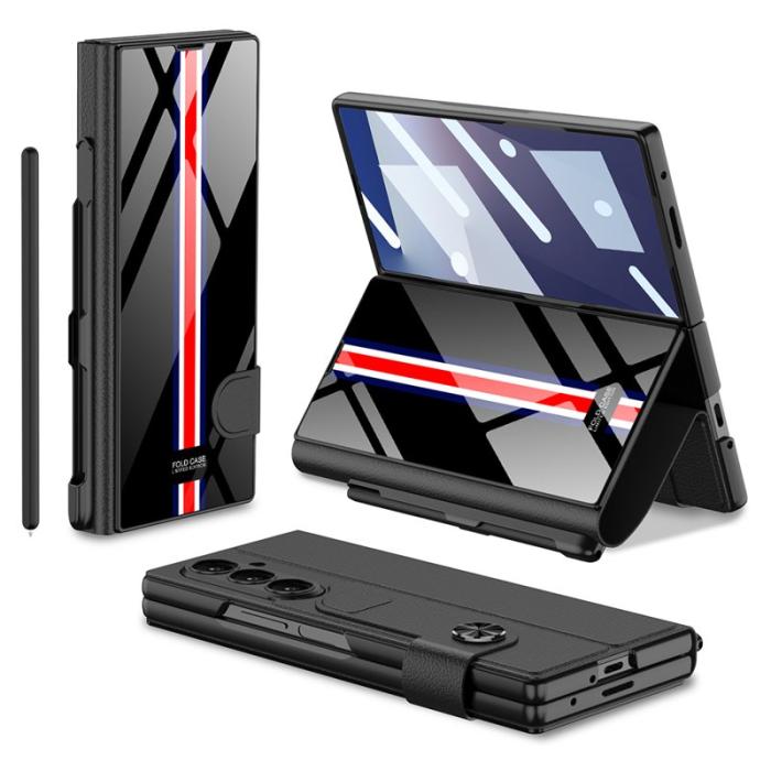 GKK - GKK Samsung Galaxy Z Fold7 Fodral - Hård PC + PU - Svart+Randig