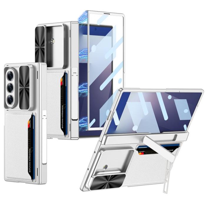GKK - GKK Samsung Galaxy Z Fold7 Fodral Kickstand KonstLäder - Silver